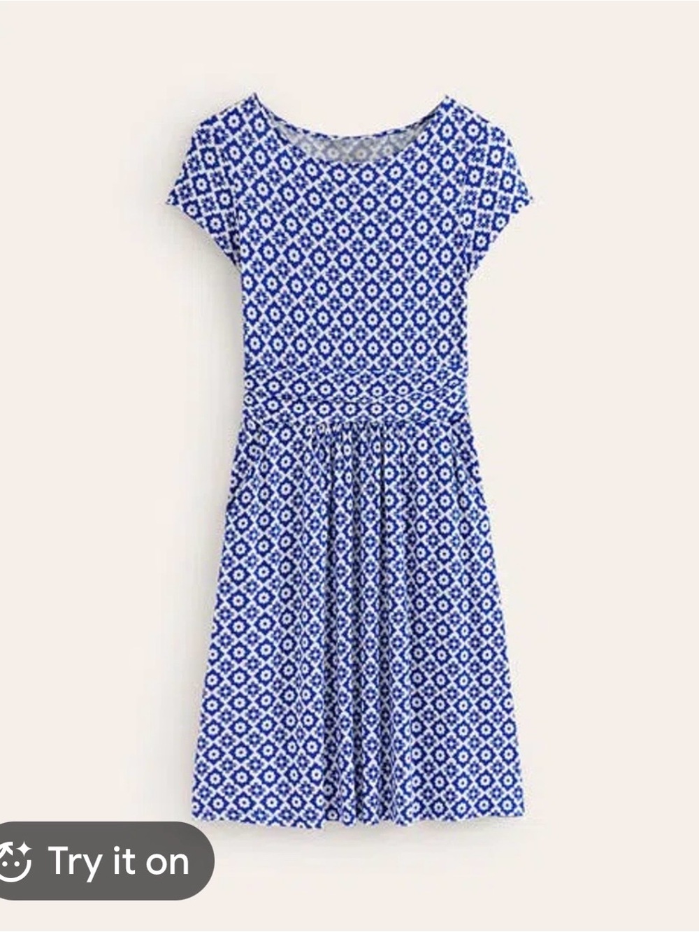 BODEN Amelie Jersey Dress Surf The Web Geometric Stamp Blue White Sz 6